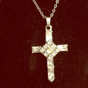 The Lords Prayer CZ Silver Cross Necklace